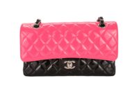 Chanel Classic Flap Patent Bi-Colour Pink and Black Silver Hardware1