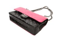 Chanel Classic Flap Patent Bi-Colour Pink and Black Silver Hardware11