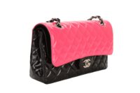 Chanel Classic Flap Patent Bi-Colour Pink and Black Silver Hardware2