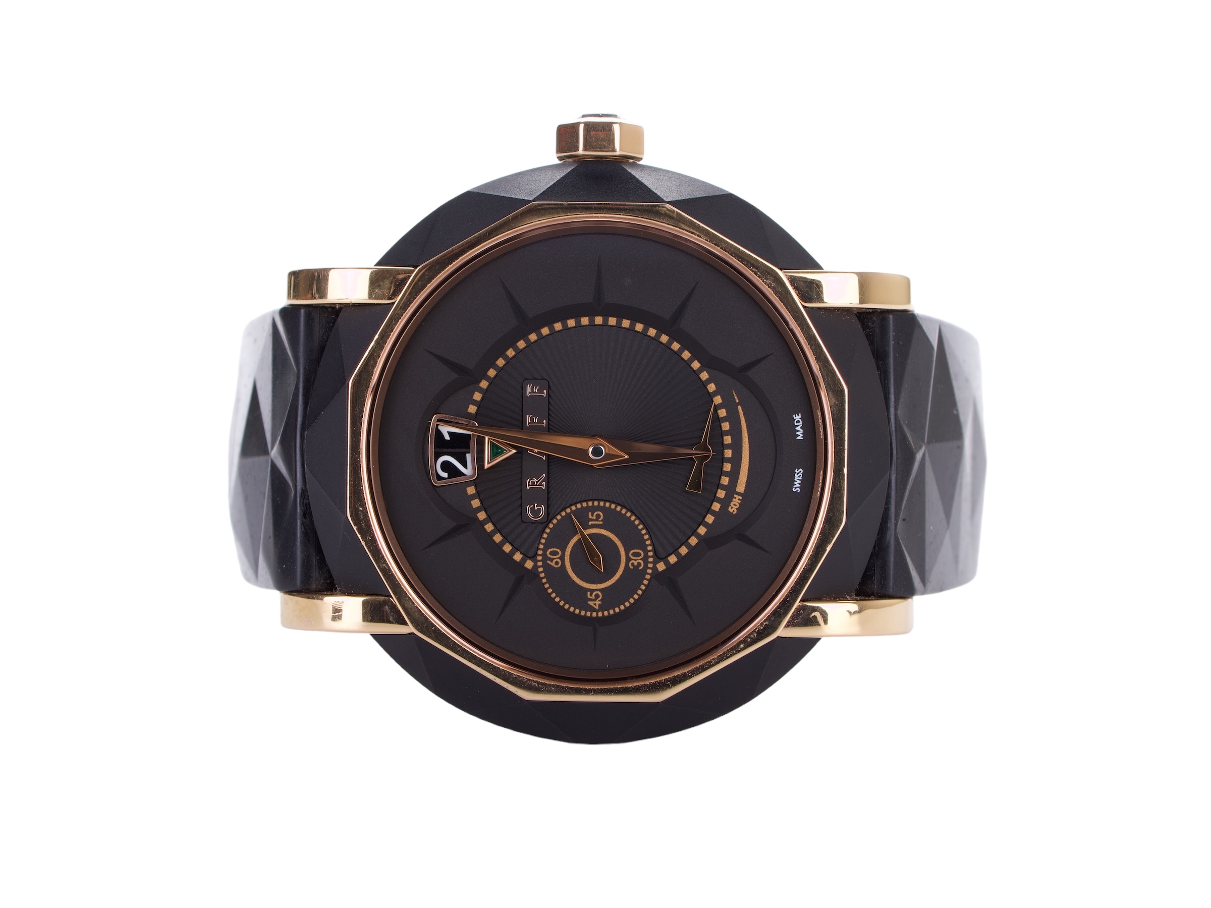 Graffstar Rose Gold LIMITED ED. Manual Wind Mechanical 45mm Watch with Date and Power Reserve Indication, Black Steel DLC 81 of 300 - COLLECTED