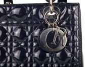 55. Dior Lady Dior, Medium, Navy Patent, Silver Hardware6