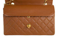 56. Chanel Vintage Classic Flap, Medium, Light Brown, Lambskin, Gold Hardware 10