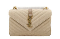 0005. YSL Linen Quilted Collage Beige Gold Hardware