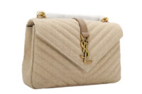 0005. YSL Linen Quilted Collage Beige Gold Hardware
