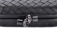 0013. Bottega Veneta Black Top Knot Clutch Black Leather Black Hardware NEW12