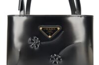 0138. Prada Black Embroidered Flower Tote Bag, Gold Hardware12
