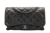 0153. Chanel Quilted Single Flap, Black Lambskin Leather, Silver Hardware1