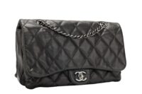0153. Chanel Quilted Single Flap, Black Lambskin Leather, Silver Hardware2