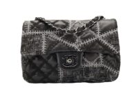 0155. Chanel Black Quilted Tweed:Leather Patchwork, Silver Hardware1