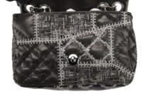 0155. Chanel Black Quilted Tweed:Leather Patchwork, Silver Hardware14