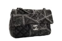 0155. Chanel Black Quilted Tweed:Leather Patchwork, Silver Hardware2