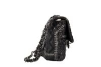 0155. Chanel Black Quilted Tweed:Leather Patchwork, Silver Hardware3