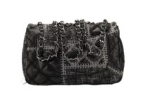 0155. Chanel Black Quilted Tweed:Leather Patchwork, Silver Hardware4