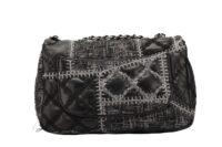 0155. Chanel Black Quilted Tweed:Leather Patchwork, Silver Hardware5