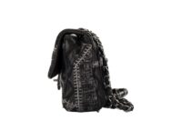 0155. Chanel Black Quilted Tweed:Leather Patchwork, Silver Hardware6