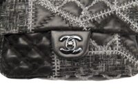 0155. Chanel Black Quilted Tweed:Leather Patchwork, Silver Hardware8