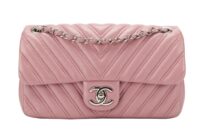 0158. Chanel Double Stitch Single Flap Chevron, Pink Lambskin Leather, Silver Hardware1