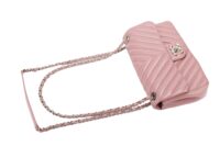 0158. Chanel Double Stitch Single Flap Chevron, Pink Lambskin Leather, Silver Hardware11