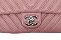 0158. Chanel Double Stitch Single Flap Chevron, Pink Lambskin Leather, Silver Hardware12