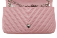 0158. Chanel Double Stitch Single Flap Chevron, Pink Lambskin Leather, Silver Hardware13