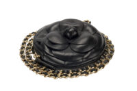 112. Chanel Camillia Clutch, Black Leather Crossbody, Gold Hardware1