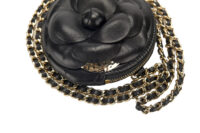 112. Chanel Camillia Clutch, Black Leather Crossbody, Gold Hardware2