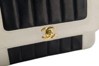 126. Chanel Black, White Vintage Mademoiselle Single Flap, Gold Hardware15