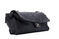 87. Chanel Leather Handbag, Black, Silver Hardware3
