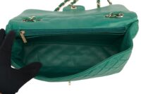 0180. Chanel Classic Single Flap, Green Lambskin Leather, Gold Hardware13