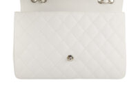 0187. Chanel, Timeless Classique, White, Leather, Crossbody Bag, Silver Hardware12