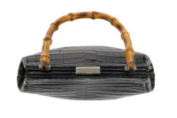 0224. Gucci Black Crocodile, Bamboo Top Handle Frame Bag, Silver Hardware11