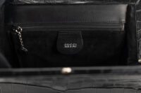 0224. Gucci Black Crocodile, Bamboo Top Handle Frame Bag, Silver Hardware12