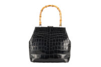 0224. Gucci Black Crocodile, Bamboo Top Handle Frame Bag, Silver Hardware3