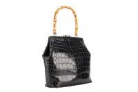 0224. Gucci Black Crocodile, Bamboo Top Handle Frame Bag, Silver Hardware4