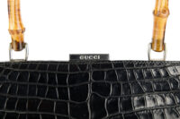 0224. Gucci Black Crocodile, Bamboo Top Handle Frame Bag, Silver Hardware8