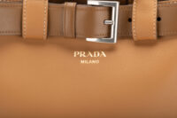 0123. Prada Buckle Medium Leather Handbag, Gold Hardware