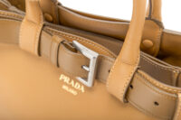 0123. Prada Buckle Medium Leather Handbag, Gold Hardware