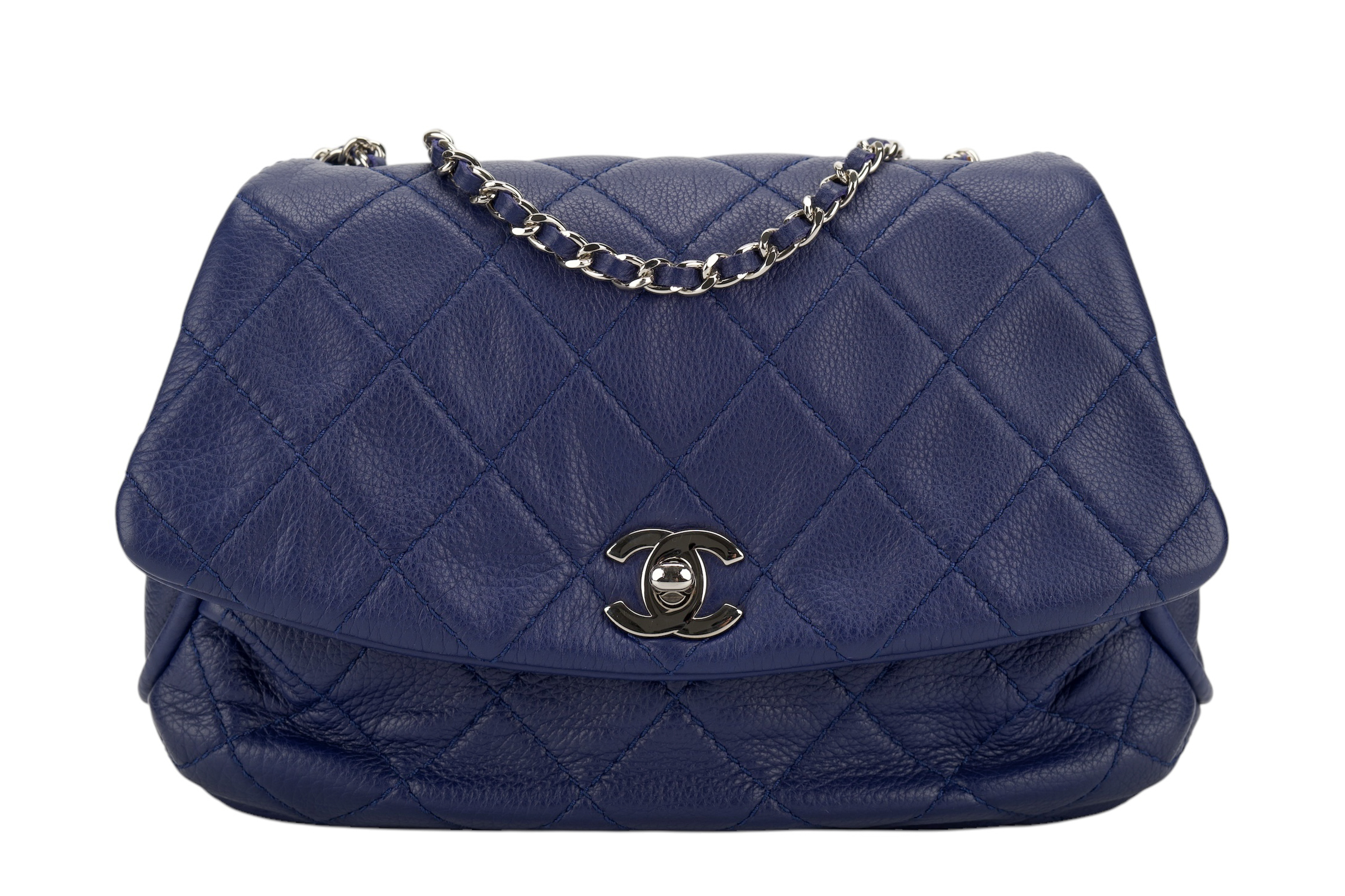 0305. Chanel Dumpling Fold Quilted Blue Flap Bag, Silver hardware1