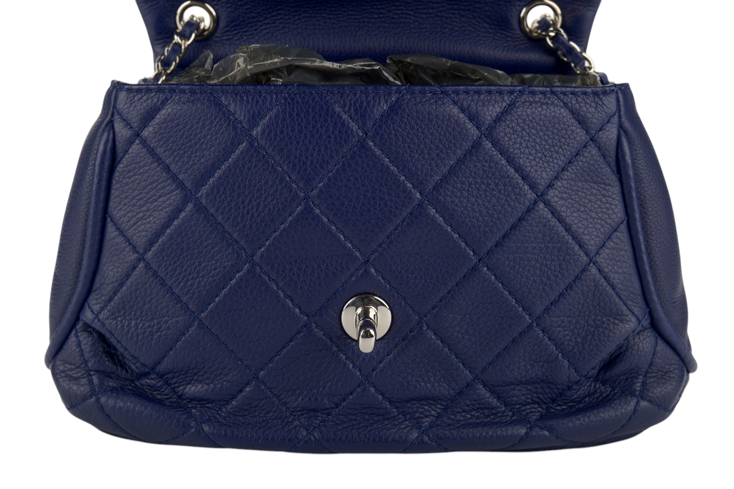 0305. Chanel Dumpling Fold Quilted Blue Flap Bag, Silver hardware10