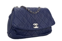 0305. Chanel Dumpling Fold Quilted Blue Flap Bag, Silver hardware2
