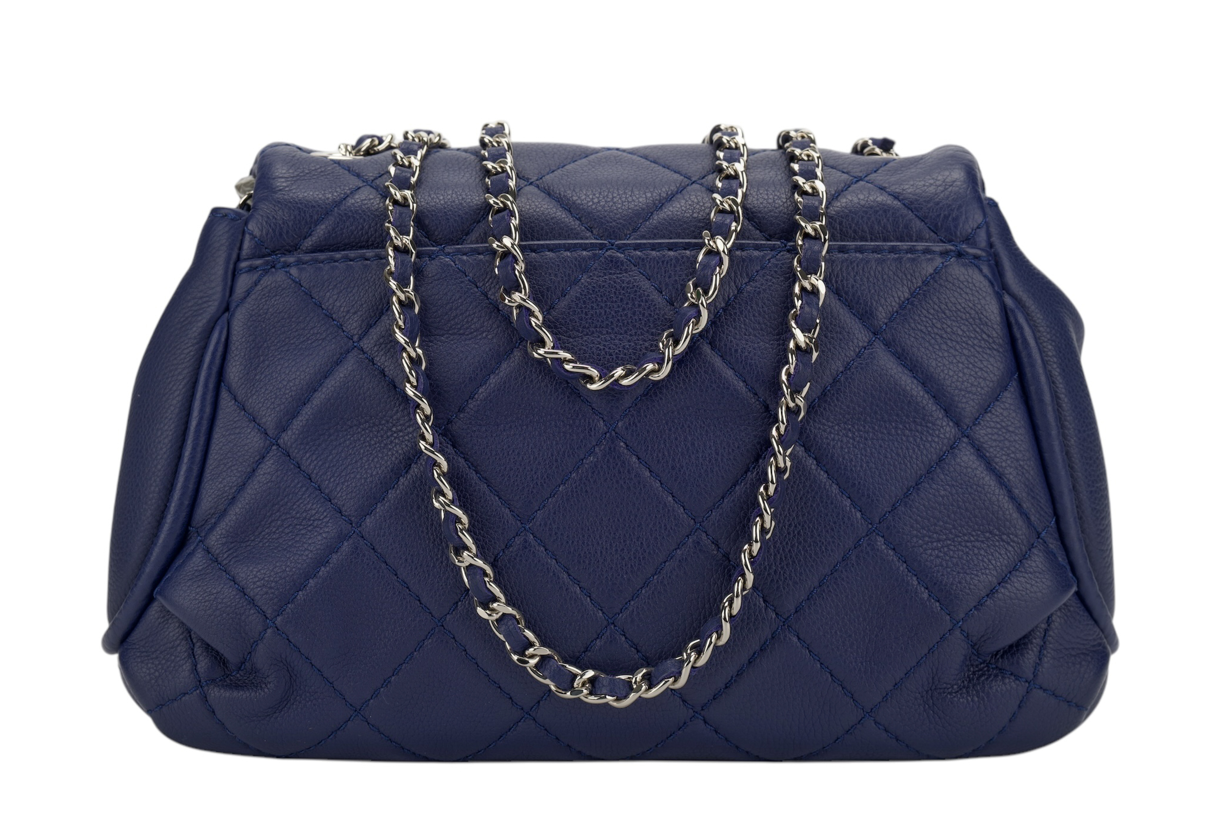 0305. Chanel Dumpling Fold Quilted Blue Flap Bag, Silver hardware4