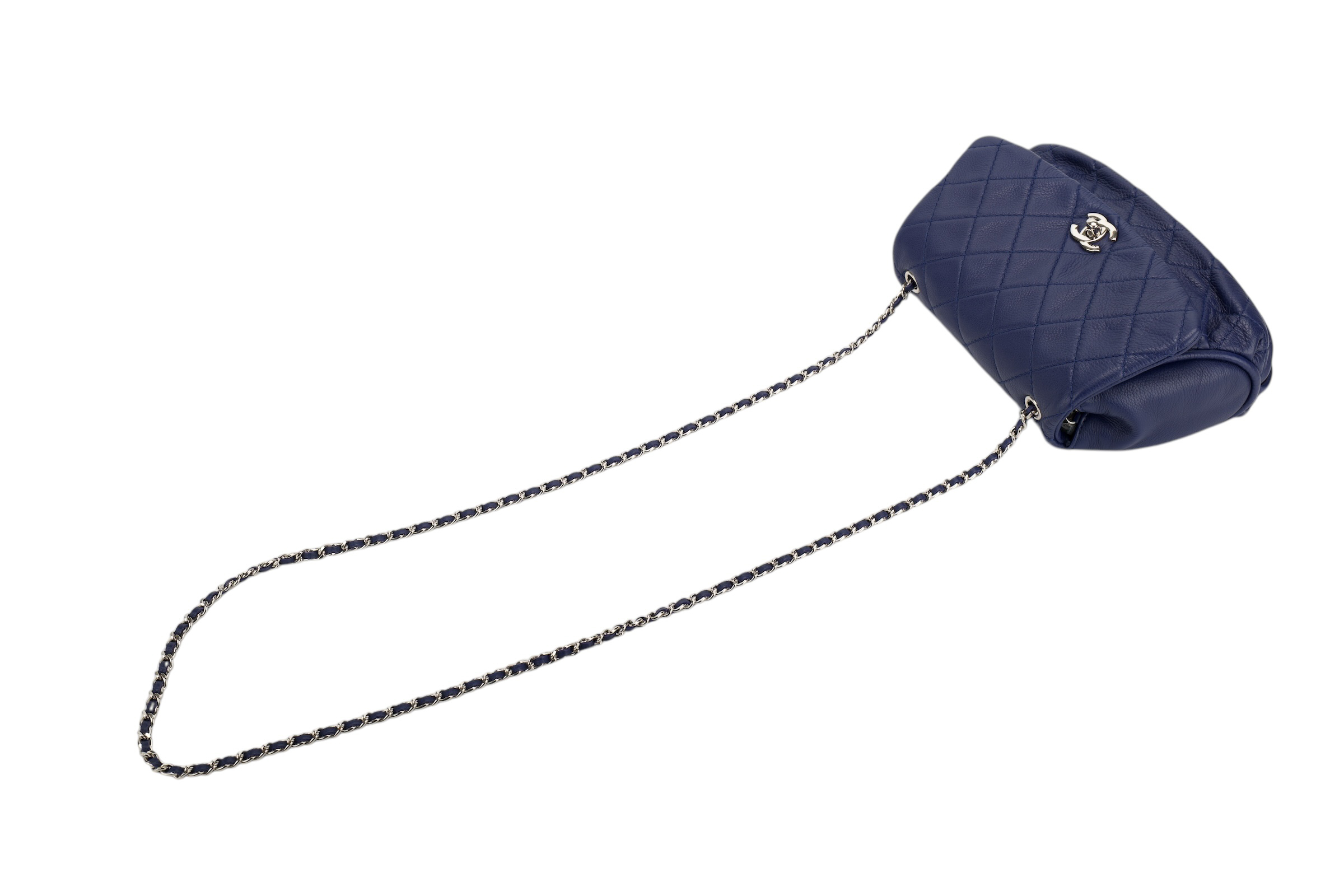 0305. Chanel Dumpling Fold Quilted Blue Flap Bag, Silver hardware8