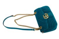 0315. Gucci GG Marmont Blue Turquoise Velvet Matelasse Gold hardware6