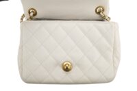 0319. Chanel Mini Romance White Quilted Leather Flap Bag, Gold Hardware10
