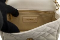 0319. Chanel Mini Romance White Quilted Leather Flap Bag, Gold Hardware12
