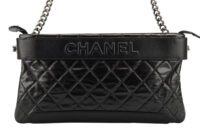0334. Chanel Black Quilted Double Zip Chain, Dark tone Hardware