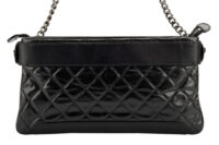 0334. Chanel Black Quilted Double Zip Chain, Dark tone Hardware