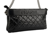 0334. Chanel Black Quilted Double Zip Chain, Dark tone Hardware
