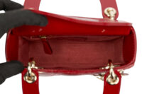 0359. Dior, Lady Dior Mini, Red Patent, Gold Hardware