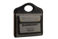 0364. Burberry Check Pocket Cloth Bag, Gold Hardware2